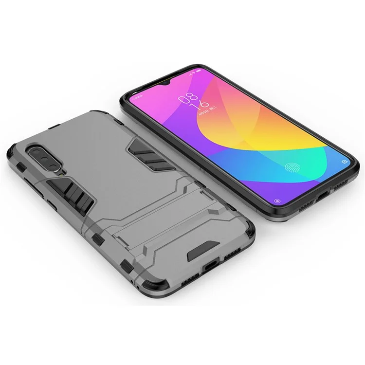 Plastic + TPU Hybrid Case with Kickstand for Xiaomi Mi 9 Lite/ Mi CC9/ Mi CC9 Meitu Edition - Grey