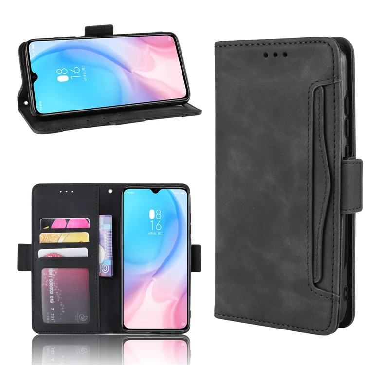 Leather Wallet Stand Cell Covering Case with Multiple Card Slots for Xiaomi Mi 9 Lite/ Mi CC9/ Mi CC9 Meitu Edition - Black