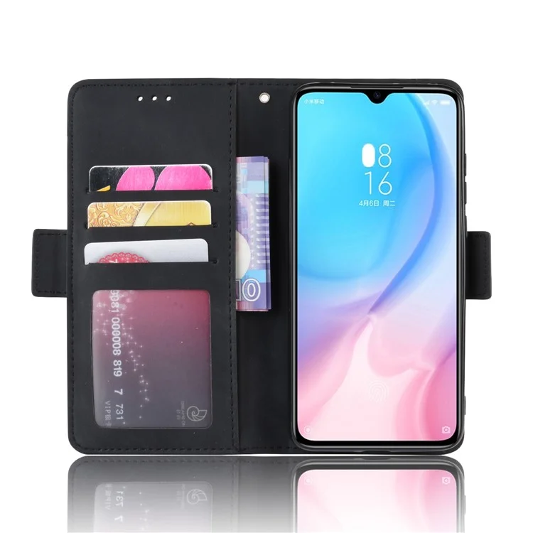 Leather Wallet Stand Cell Covering Case with Multiple Card Slots for Xiaomi Mi 9 Lite/ Mi CC9/ Mi CC9 Meitu Edition - Black