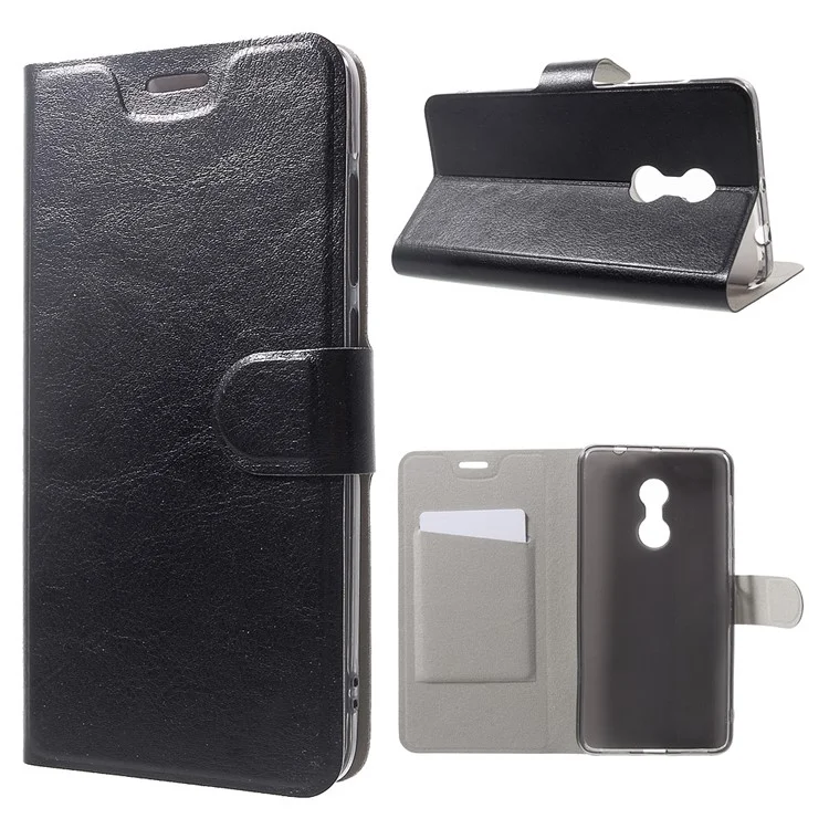 Crazy Horse Leather Stand Card Slot Case for Xiaomi Redmi Note 4 Built-in Steel Sheet - Black