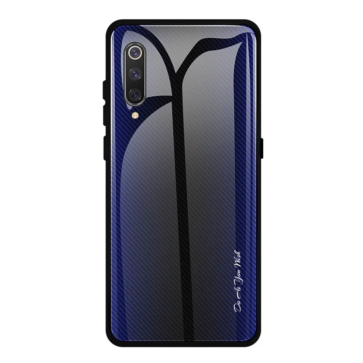 Чехол для телефона Xiaomi Mi 9 SE с текстурированной закаленной стеклянной задней панелью и мягкими TPU-краями - темно-синий