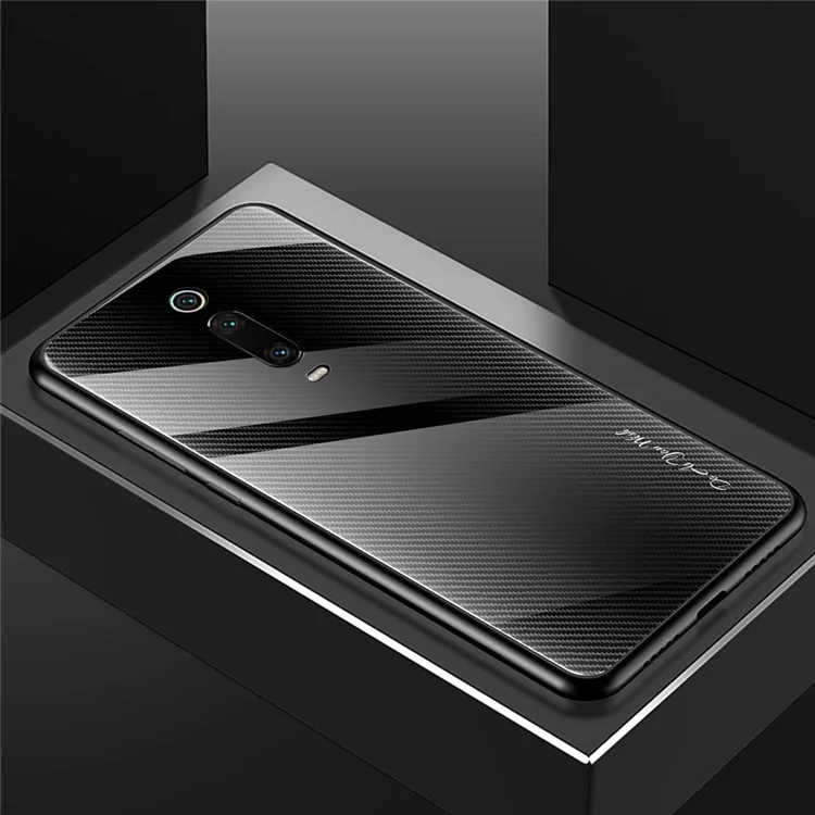 Custodia per telefono con finitura in vetro temperato e bordi in TPU morbido per Xiaomi Redmi K20/Mi 9T/K20 Pro/Mi 9T Pro - Nero