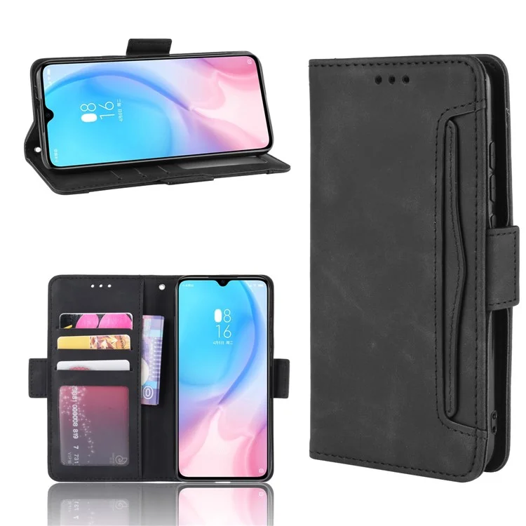 Carcasa de Teléfono de Cuero de Stand de Billetera Con Múltiples Ranuras Para Tarjetas Para Xiaomi Mi Cc9e/mi A3 - Negro