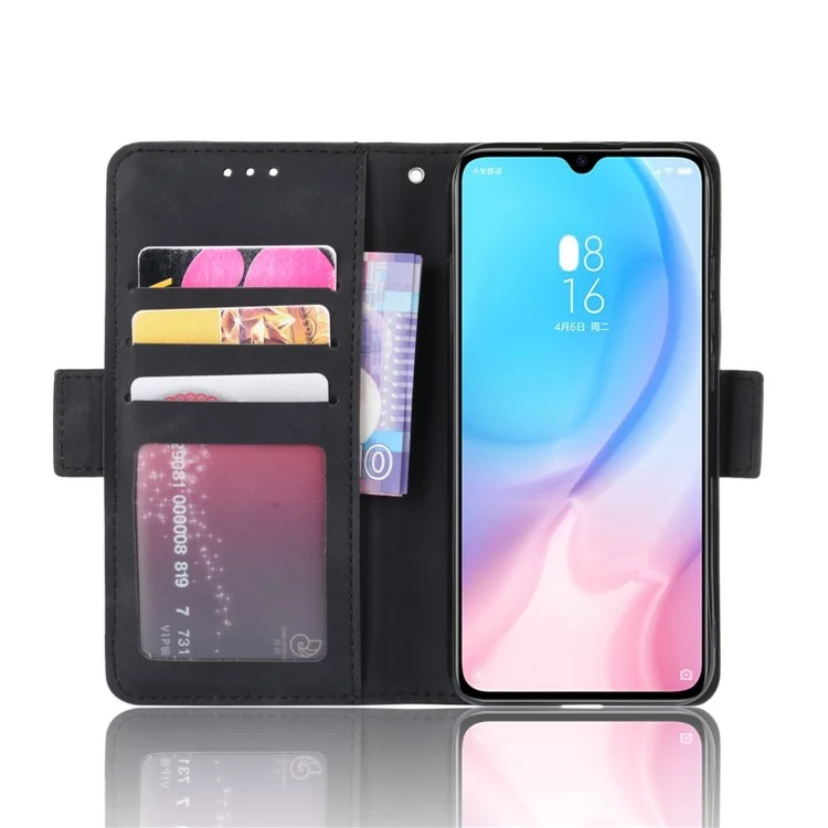 Carcasa de Teléfono de Cuero de Stand de Billetera Con Múltiples Ranuras Para Tarjetas Para Xiaomi Mi Cc9e/mi A3 - Negro