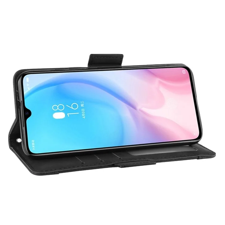 Carcasa de Teléfono de Cuero de Stand de Billetera Con Múltiples Ranuras Para Tarjetas Para Xiaomi Mi Cc9e/mi A3 - Negro