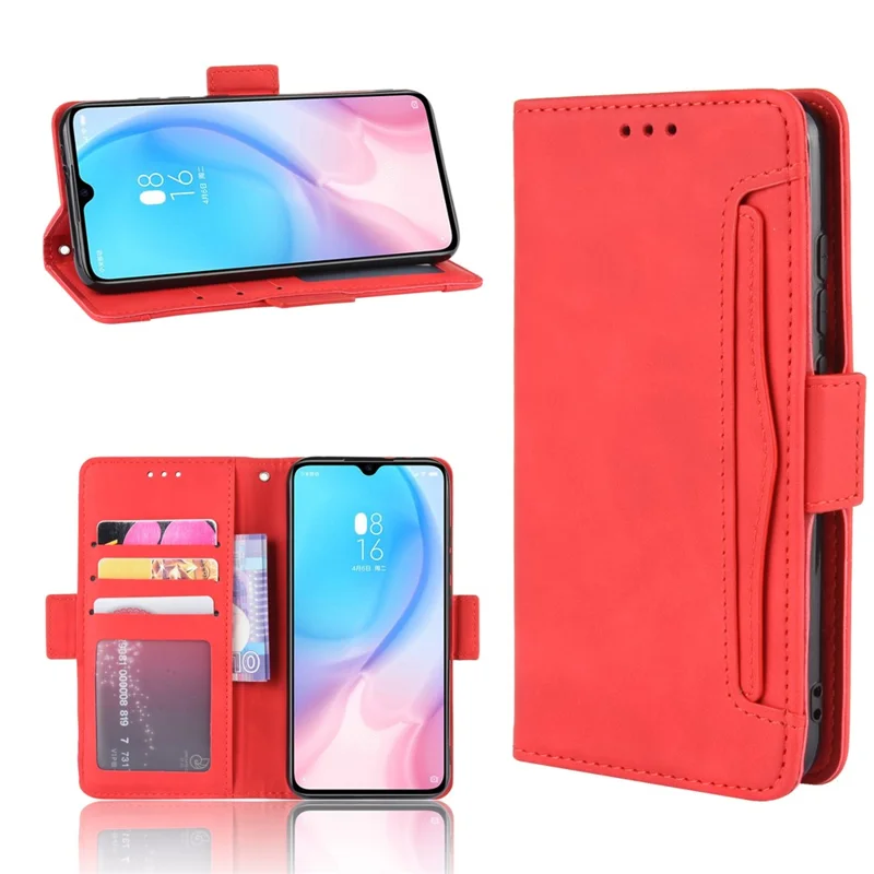 Wallet Stand Leather Phone Casing with Multiple Card Slots for Xiaomi Mi CC9e/Mi A3 - Red