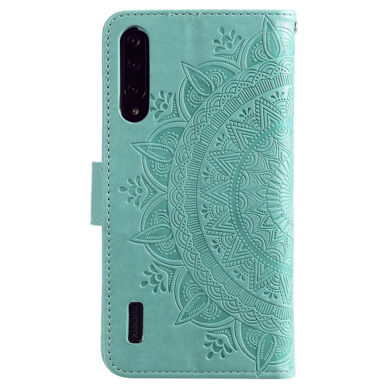 Imprint Flower Leather Wallet Case for Xiaomi Mi CC9e / Mi A3 - Cyan