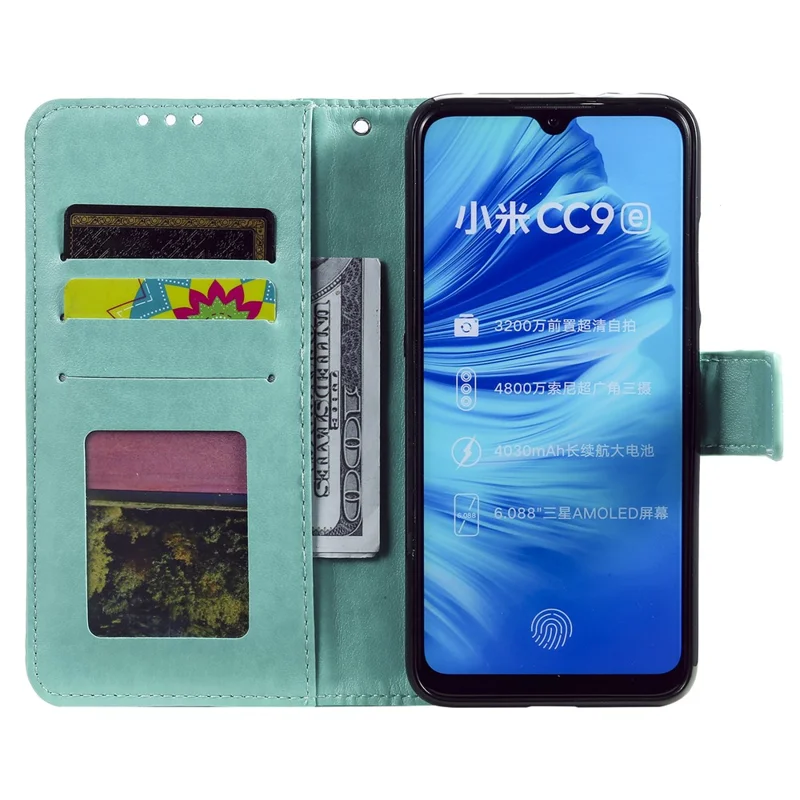 Imprint Flower Leather Wallet Case for Xiaomi Mi CC9e / Mi A3 - Cyan