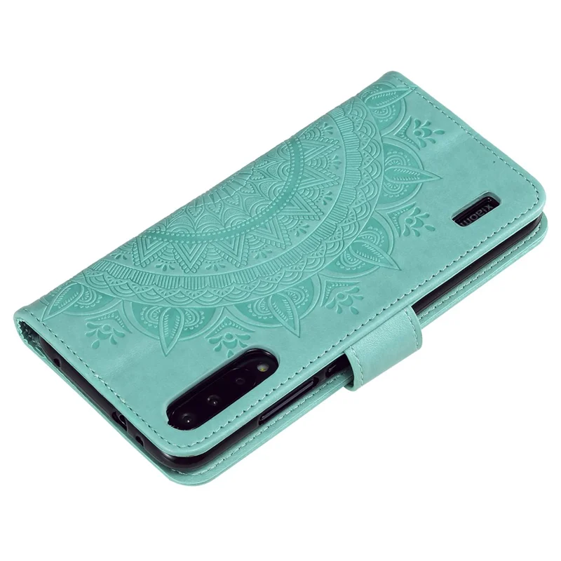 Imprint Flower Leather Wallet Case for Xiaomi Mi CC9e / Mi A3 - Cyan