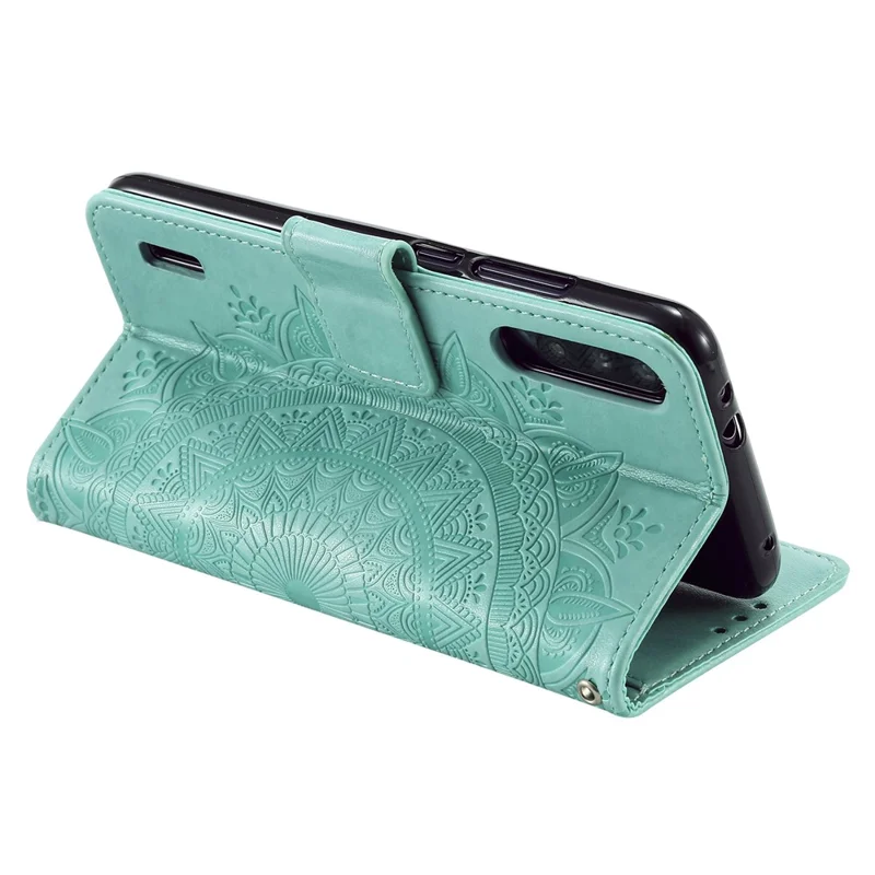 Imprint Flower Leather Wallet Case for Xiaomi Mi CC9e / Mi A3 - Cyan