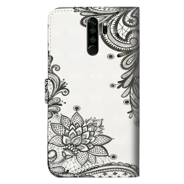 Motif de Décoration de Spot Léger Couvercle en Cuir Avec un Boîtier de Portefeuille Pour le Support Pour Xiaomi Redmi Note 8 Pro - Fleur Noir