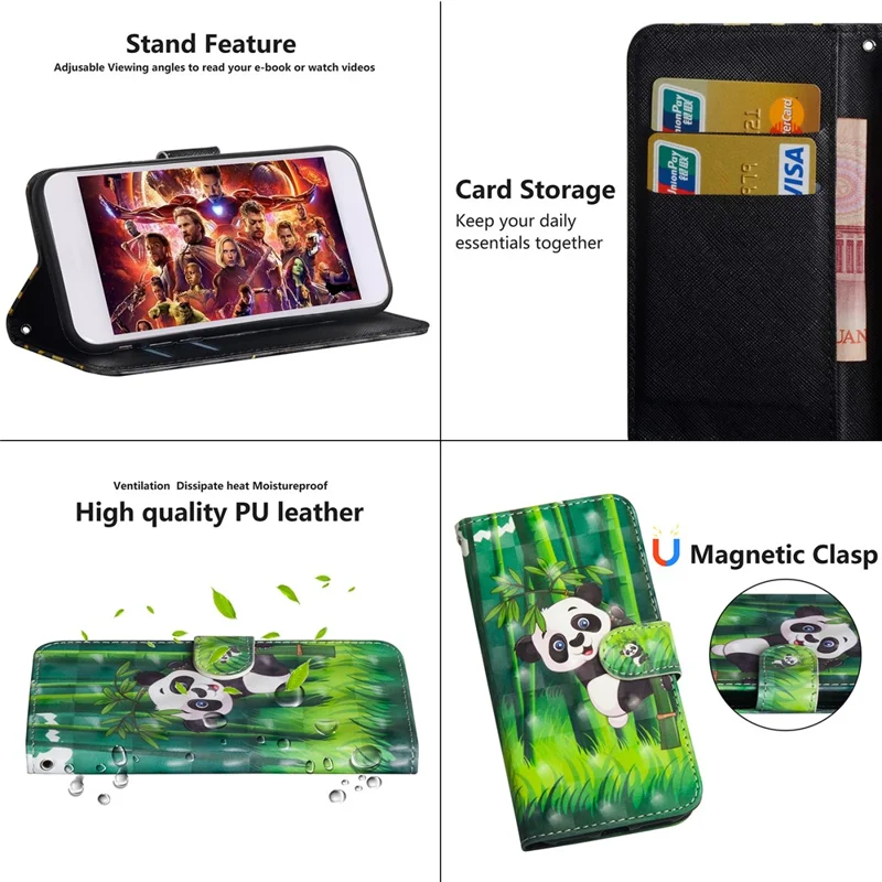 Light Spot Decor Patterned Leather Wallet Phone Cover for Xiaomi Redmi Note 8 - Panda