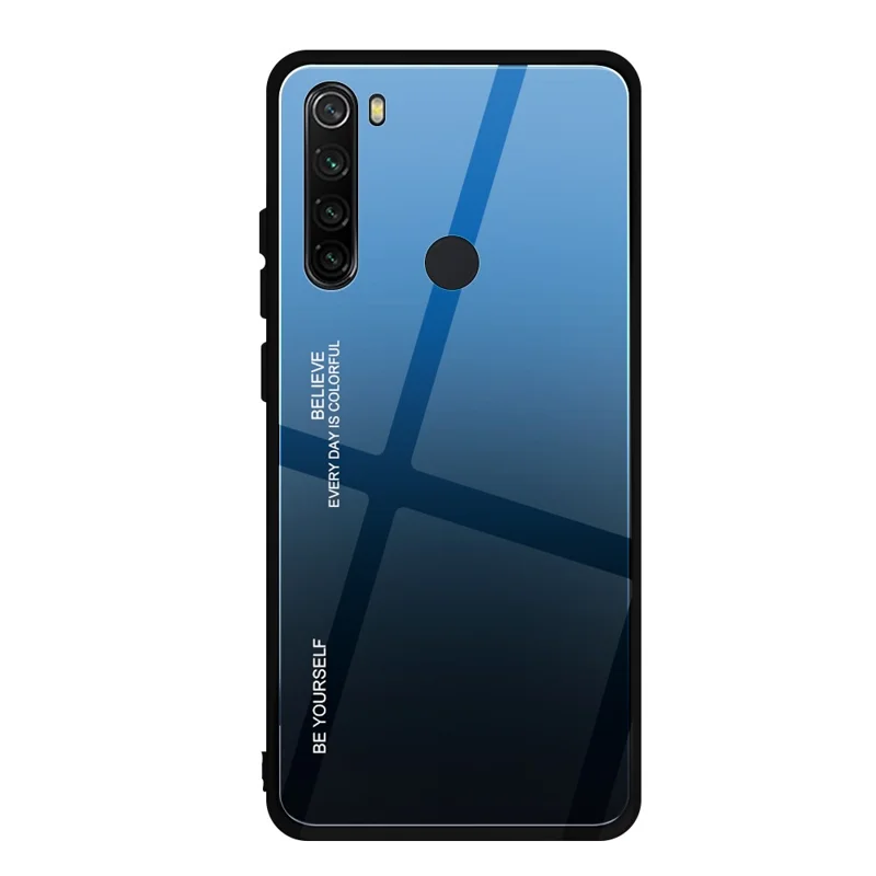 Gradient Color Glass + PC + TPU Hybrid Case Covering for Xiaomi Redmi Note 8 - Blue / Black