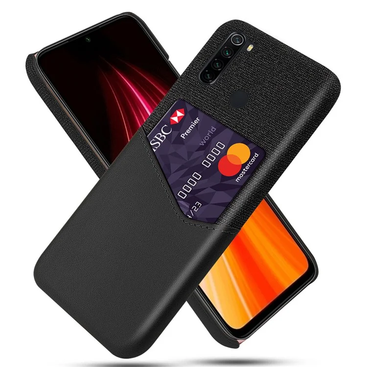 KSQ PC + PU + Cloth Hybrid Back Mobile Shell with Card Slot for Xiaomi Redmi Note 8 - Black