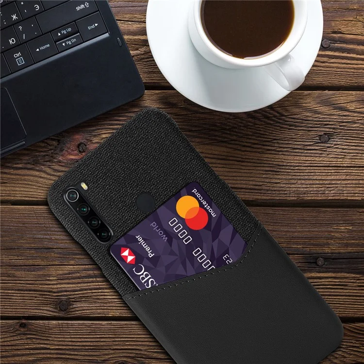 KSQ PC + PU + Cloth Hybrid Back Mobile Shell Con Slot Per Schede Per Xiaomi Redmi Note 8 - Nero