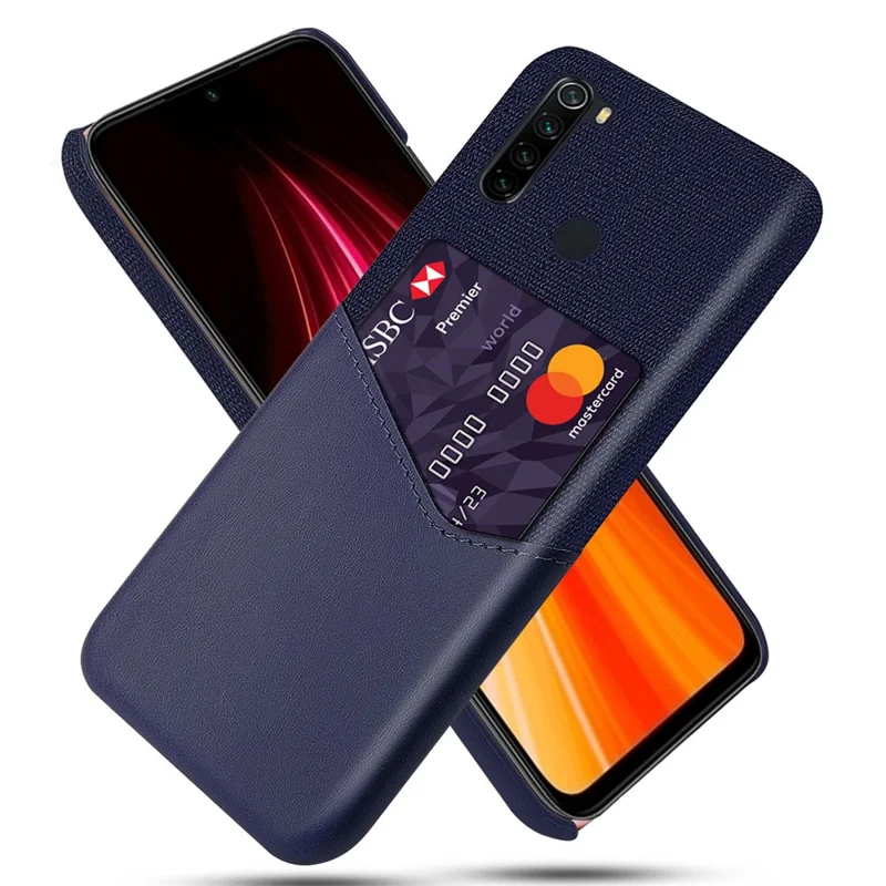 KSQ PC + PU + Cloth Hybrid Back Mobile Shell with Card Slot for Xiaomi Redmi Note 8 - Blue