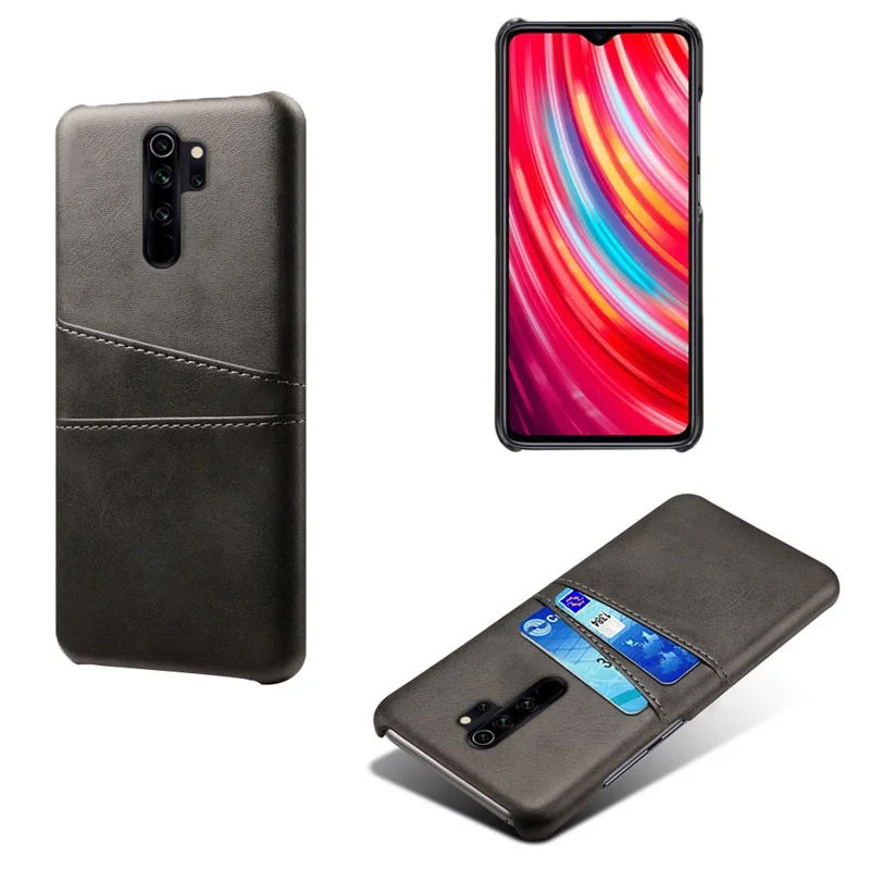 Custodia in pelle PU con 2 scomparti per schede per Xiaomi Redmi Note 8 Pro - Nera