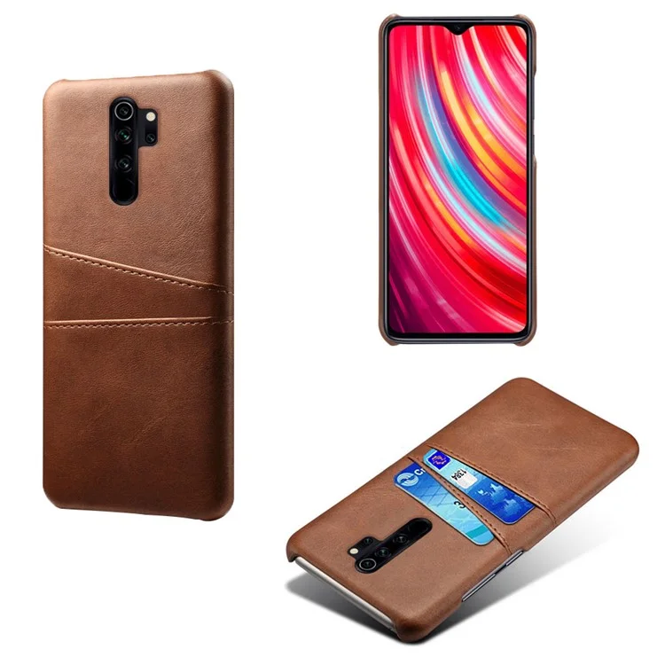 KSQ Double Card Slots PU Leder PC Shell Hülle Für Xiaomi Redmi Note 8 Pro - Braun