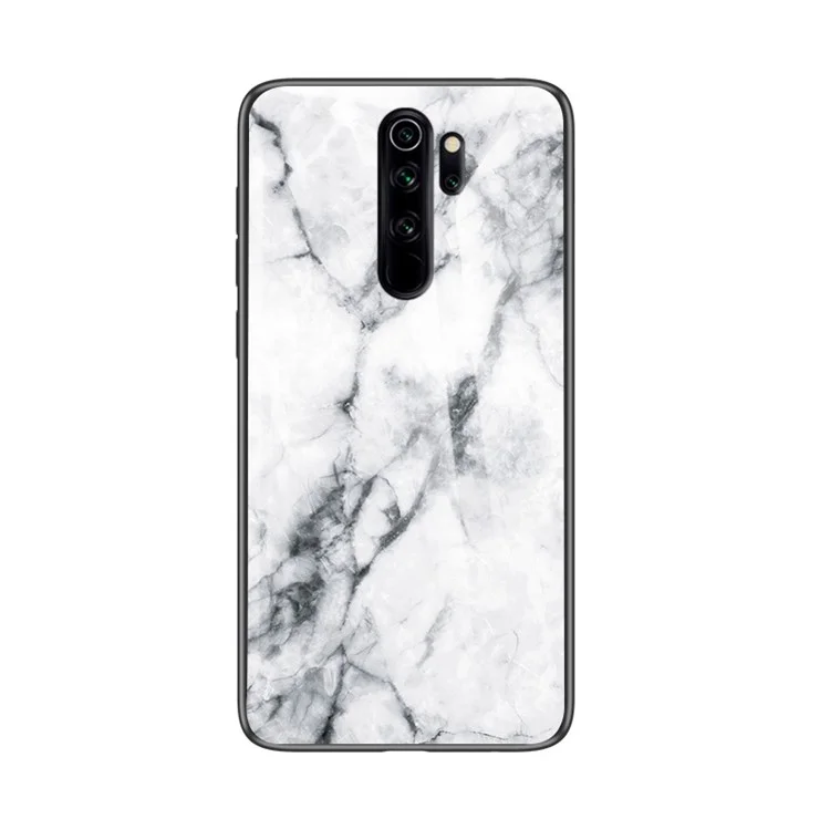 Étui hybride en verre trempé à texture de marbre + PC + TPU pour Xiaomi Redmi Note 8 Pro - Blanc
