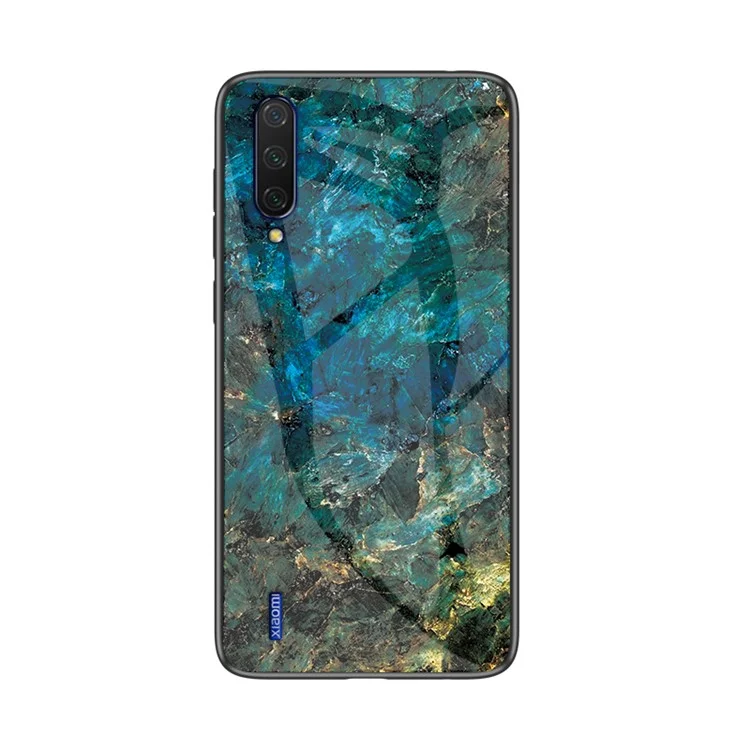 Patrón de Grano de Mármol PC de Vidrio Templado + TPU Protective Shell Para Xiaomi Mi Cc9e/mi A3 - Esmeralda