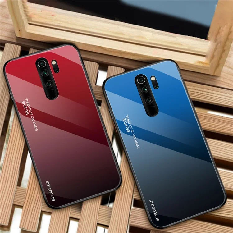 TPU + PC -zellschale Von Gradientenfarbe Temperiertes Glas Für Xiaomi Redmi Note 8 Pro - Rot / Schwarz