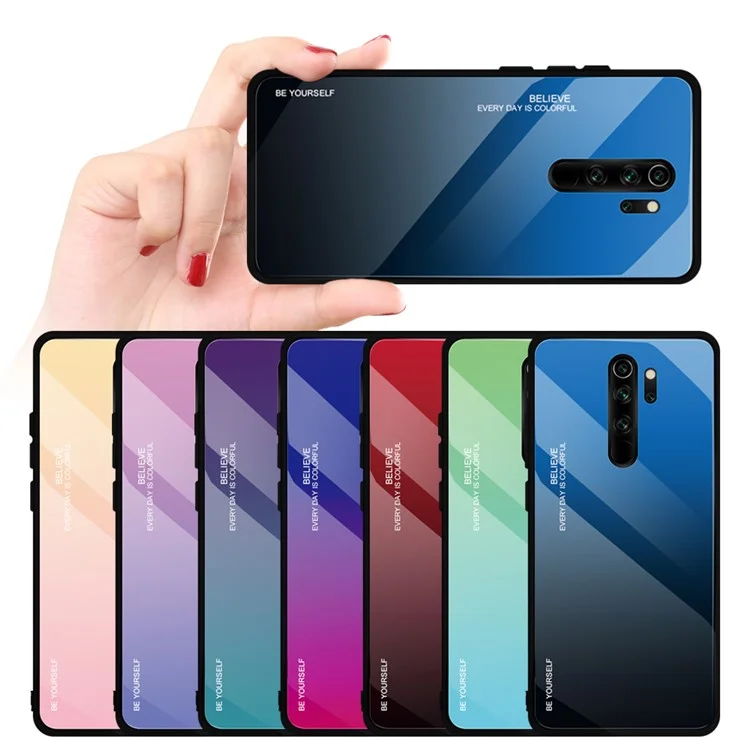 Gradient Color Tempered Glass TPU + PC Cell Shell for Xiaomi Redmi Note 8 Pro - Vermelho / Preto