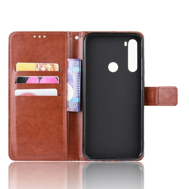 Crazy Horse Skin Leather Coberting Para Xiaomi Redmi Nota 8 - Castanho