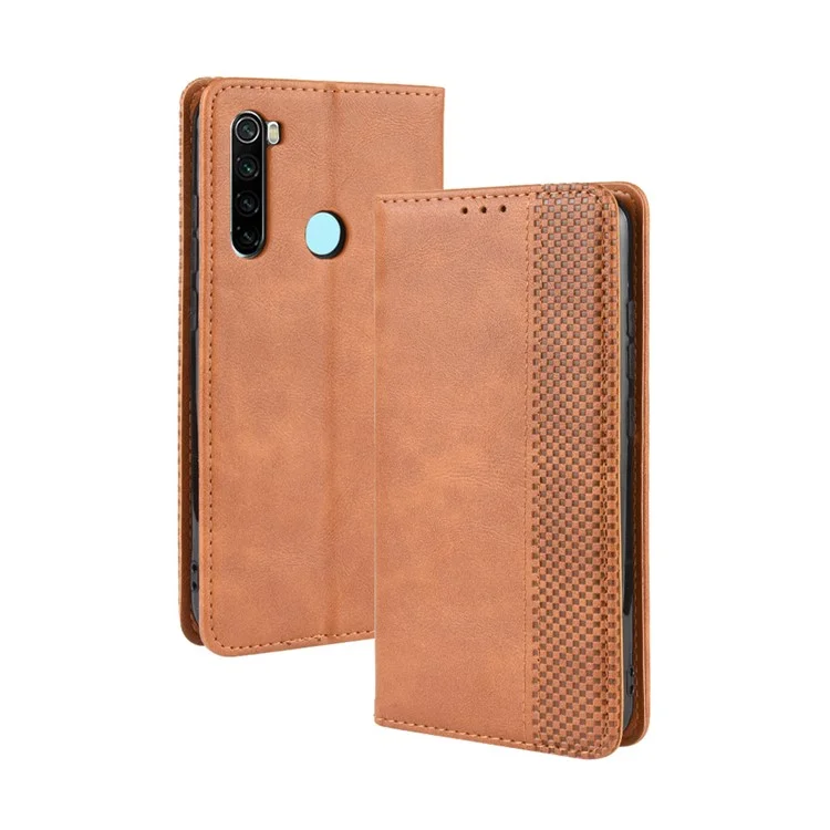 Auto-absorbé Coquille En Cuir PU Rétro Pour Xiaomi Redmi Note 8 - Marron