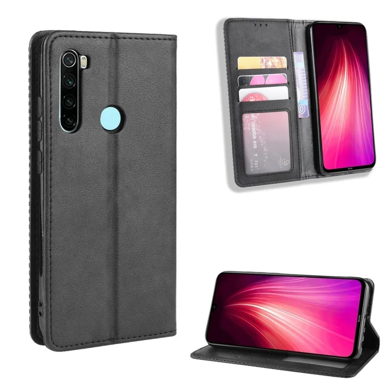 Auto-absorción Retro PU Funda de Piel para Xiaomi Redmi Note 8 - Negro