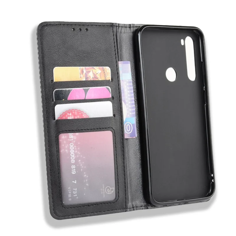 Auto-absorción Retro PU Funda de Piel para Xiaomi Redmi Note 8 - Negro