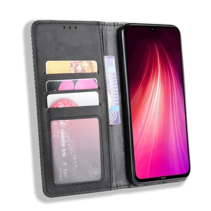 Auto-absorción Retro PU Funda de Piel para Xiaomi Redmi Note 8 - Negro