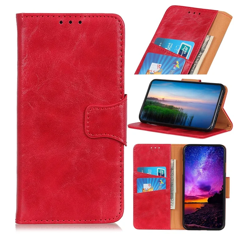 Crazy Horse Cuero Billetera Carcasa Para Xiaomi Redmi Note 8 - Rojo