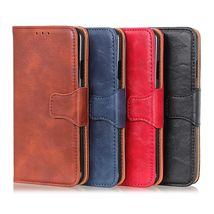 Crazy Horse Leather Wallet Casing for Xiaomi Redmi Note 8 - Red