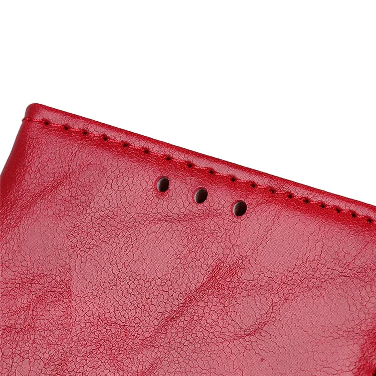 Crazy Horse Leather Wallet Casing for Xiaomi Redmi Note 8 - Red