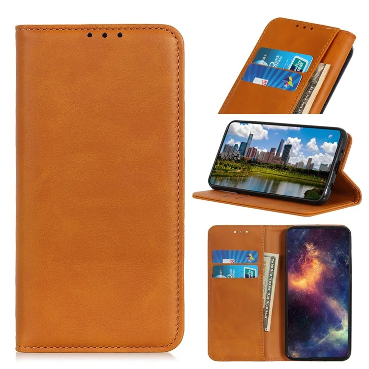 Magnetic Leather Stand Wallet Phone Shell Casing for Xiaomi Redmi Note 8 - Brown