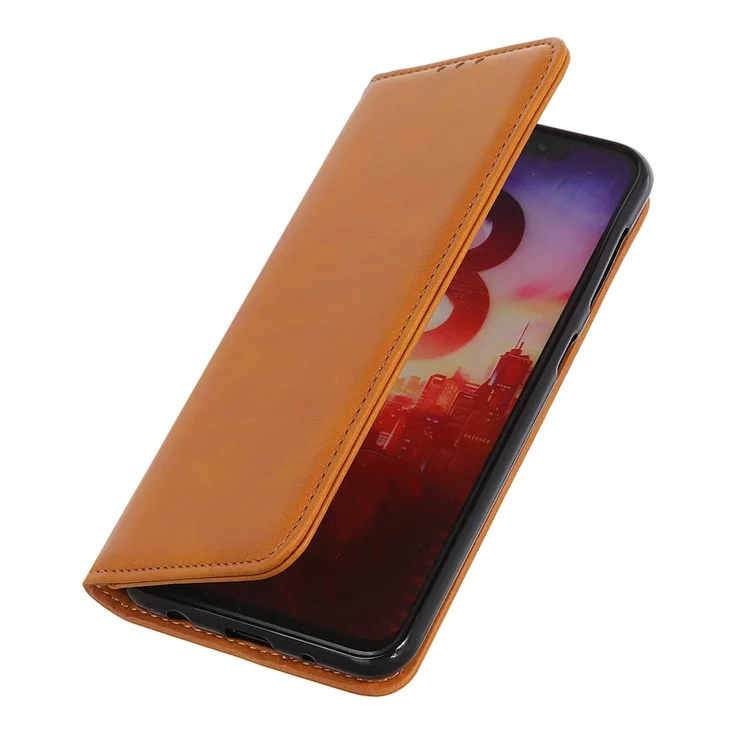 Magnetic Leather Stand Wallet Phone Shell Casing for Xiaomi Redmi Note 8 - Brown