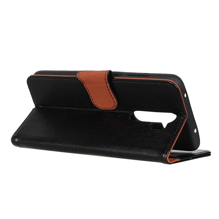 Split Leather Wallet Stand Covering Case Shell for Xiaomi Redmi Note 8 Pro - Black