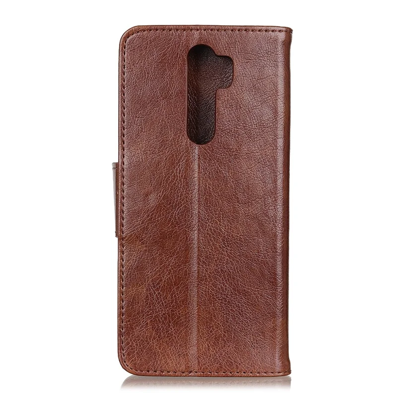 Split Leather Wallet Stand Covering Case Shell for Xiaomi Redmi Note 8 Pro - Coffee