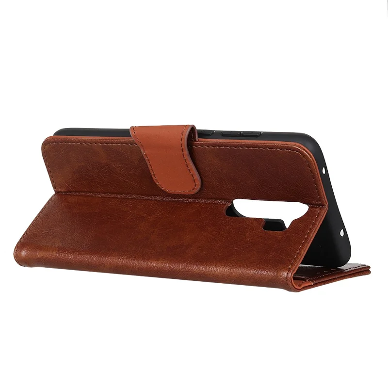 Split Leather Wallet Stand Covering Case Shell for Xiaomi Redmi Note 8 Pro - Coffee