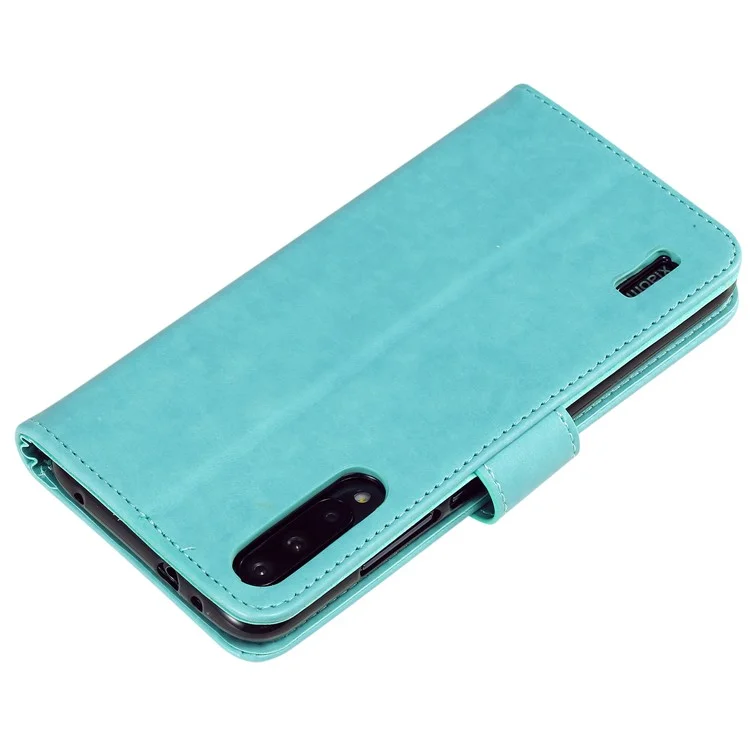 Imprint Sakura Cat Leather Stand Case with Card Slots for Xiaomi Mi CC9e / Mi A3 - Cyan