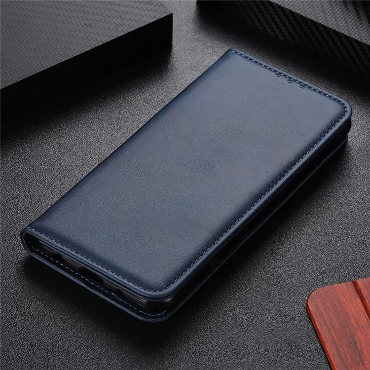 Capa de Carcaça de Couro Dividido Automaticamente Absorvido Para Xiaomi Redmi Note 8 Pro - Azul Escuro