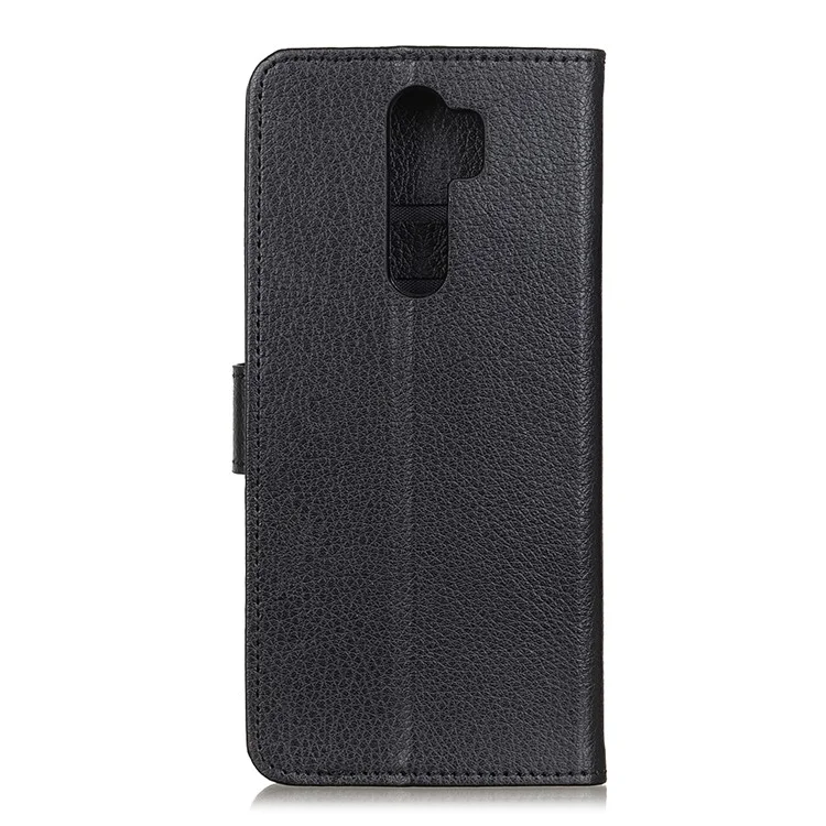 Litchi Skin Wallet Leather Stand Case Shell Para Xiaomi Redmi Note 8 Pro - Preto