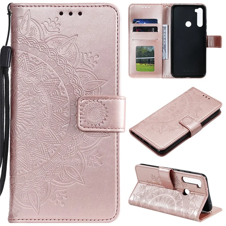 Imprint Flower Leather Wallet Case Cover for Xiaomi Redmi Note 8 - Rose Gold