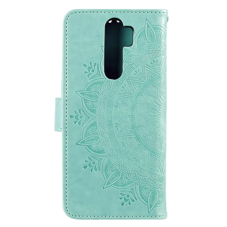 Imprint Flower Leather Wallet Phone Casing for Xiaomi Redmi Note 8 Pro - Cyan