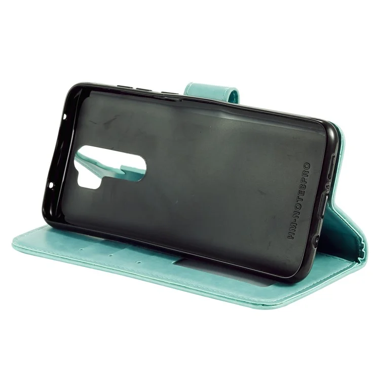 Impressum Blumenleder Brieftasche Telefongehäuse Für Xiaomi Redmi Note 8 Pro - Cyan