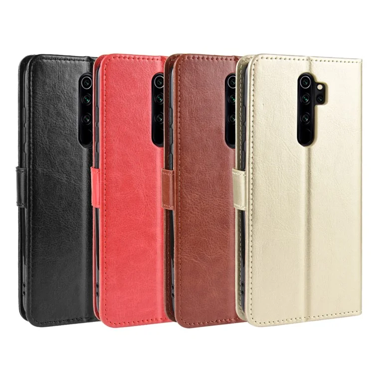 Crazy Horse Skin Leather Wallet Shell Case for Xiaomi Redmi Note 8 Pro - Gold