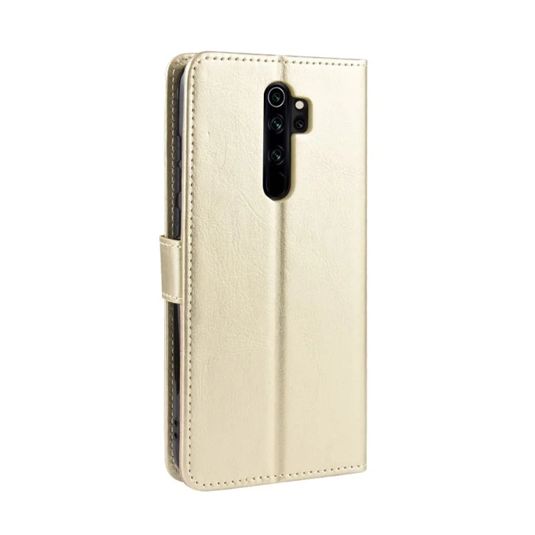 Crazy Horse Skin Leather Wallet Shell Case for Xiaomi Redmi Note 8 Pro - Gold