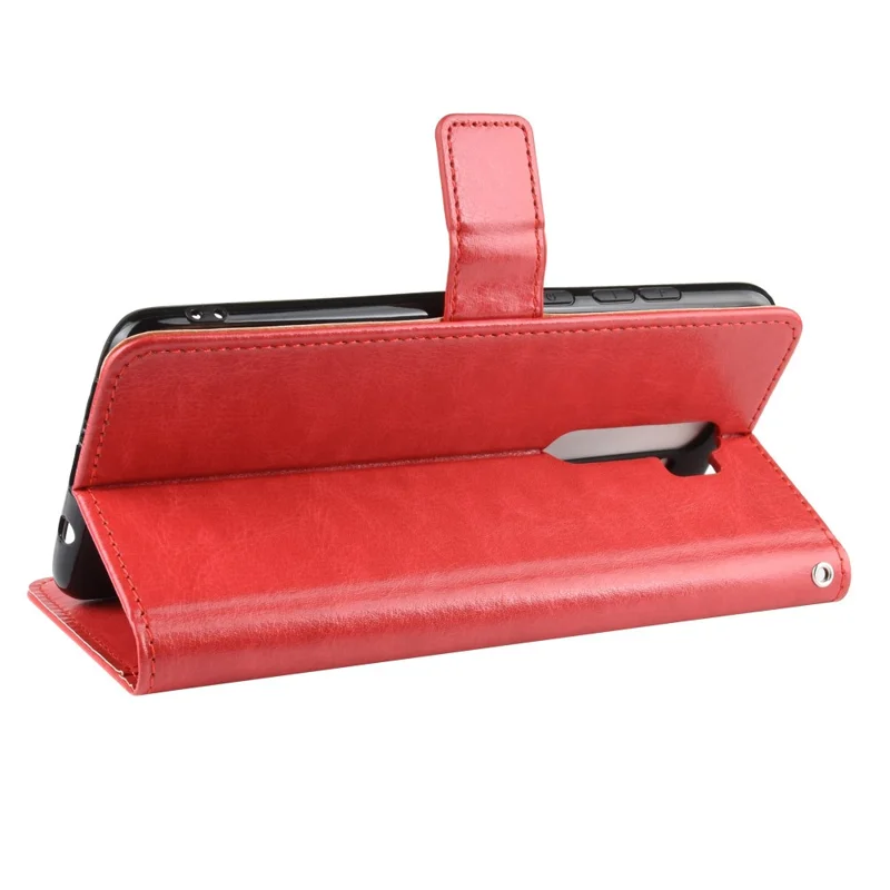 Crazy Horse Skin Leather Wallet Shell Case for Xiaomi Redmi Note 8 Pro - Red