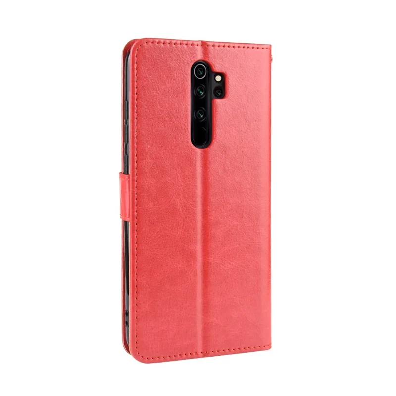 Crazy Horse Skin Leather Wallet Shell Case for Xiaomi Redmi Note 8 Pro - Red