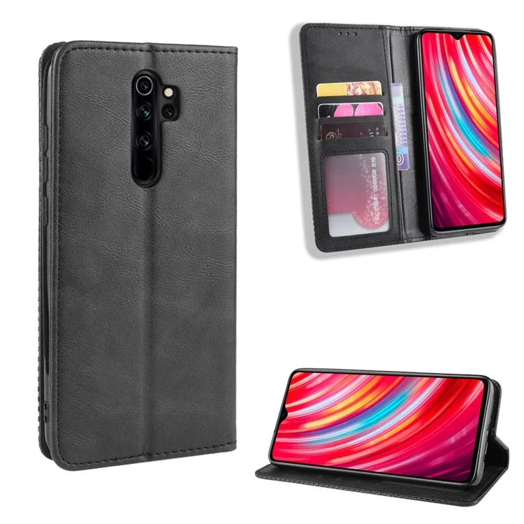 Étui en cuir rétro auto-absorbé pour Xiaomi Redmi Note 8 Pro - Noir